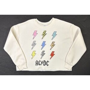 AC/DC Crop Sweatshirt Women's Small Long Sleeve Music Graphic Crew Neck Beige